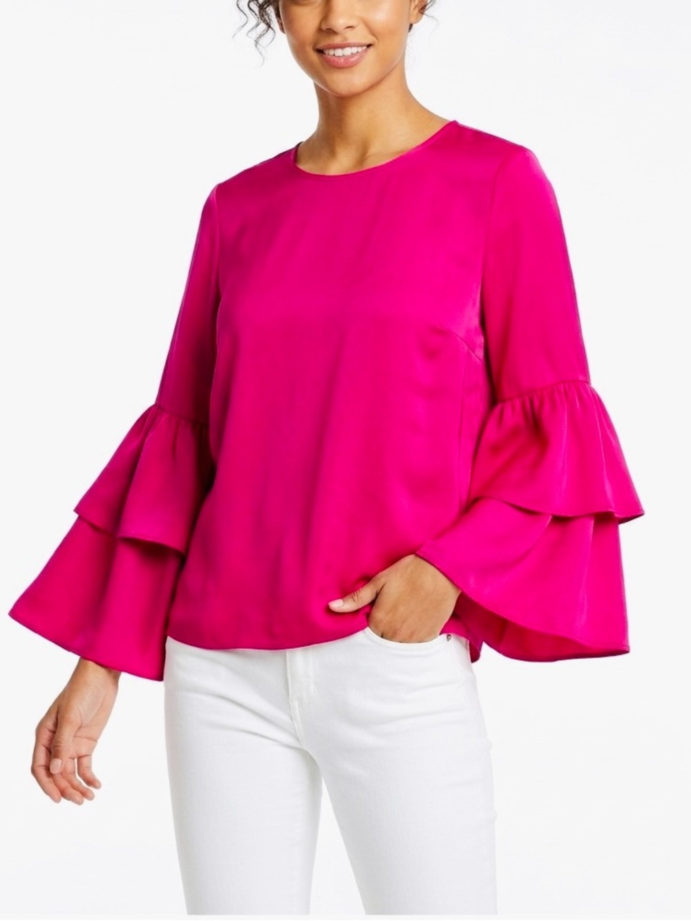 VIOLET + CLAIRE Hot Pink Ruffle Sleeve Blouse Fuchsia Top